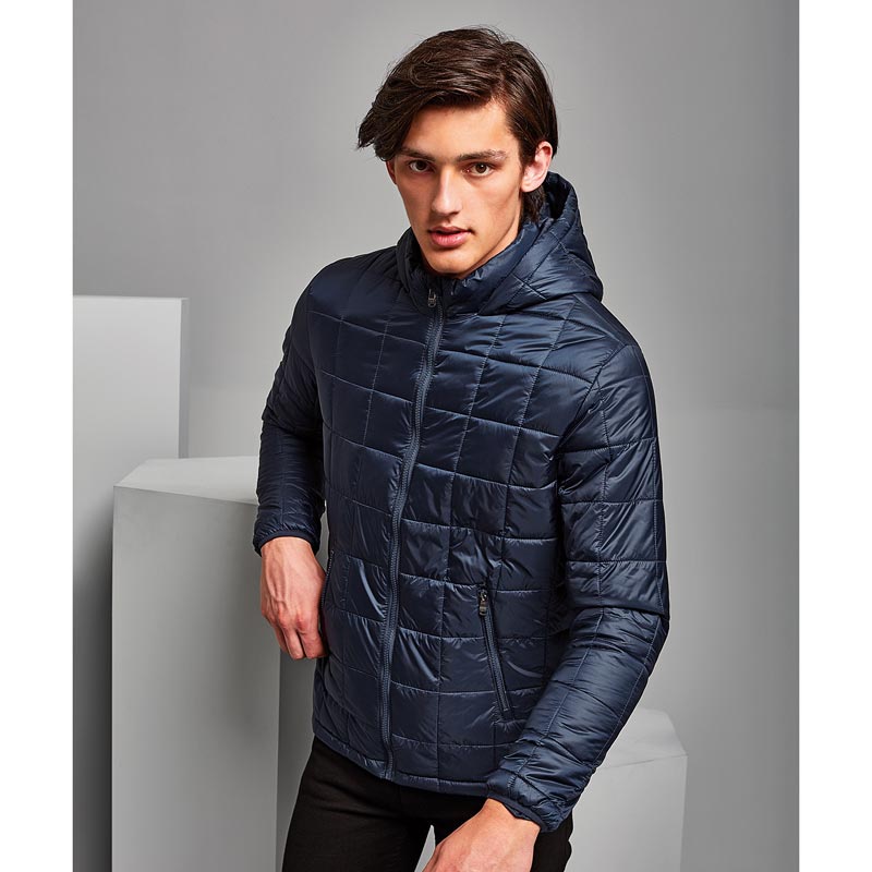 Box quilt hooded jacket - Black XS